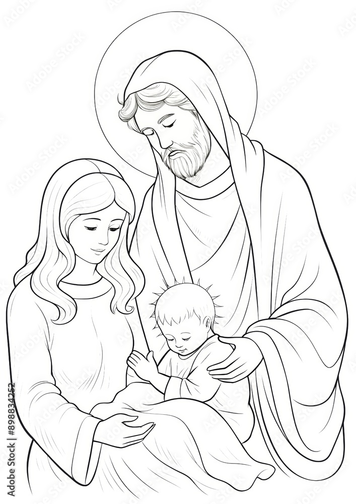 Mary and Joseph with Baby Jesus in the Manger Coloring Sheet Mary and Joseph with Baby Jesus in the Manger Coloring Sheet