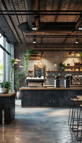 Trendy Coffee Shop Interior with Discreet Surveillance Cameras for Enhanced Security