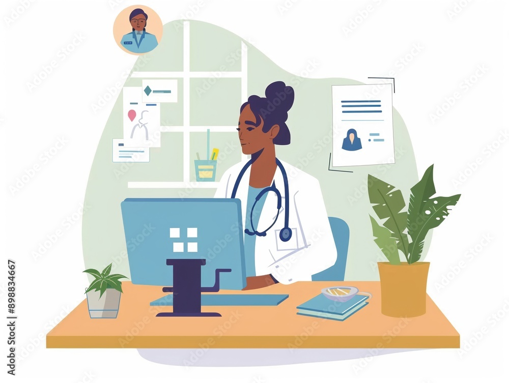 A nurse conducting an online health consultation, demonstrating remote healthcare services