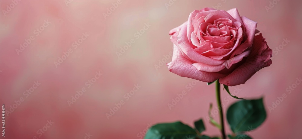 Fototapeta premium A Single Pink Rose Against a Soft Pink Background