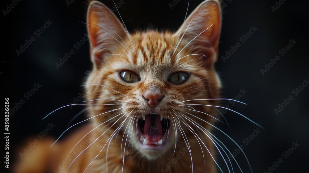 Open mouthed orange cat expressing affection in indoor setting during daytime Open mouthed orange cat expressing affection in indoor setting during daytime