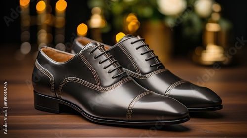 Black Shoes on Wooden Table