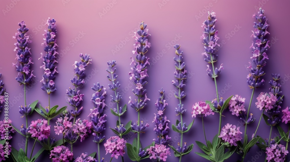 Naklejka premium Bunch of Purple Flowers Against Purple Wall