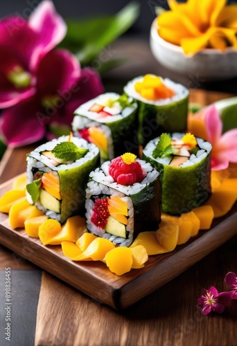 Wallpaper Mural exquisite dessert sushi rolls artfully crafted vibrant colors delectable ingredients unique culinary experience, cuisine, delicious, sweet, creative Torontodigital.ca