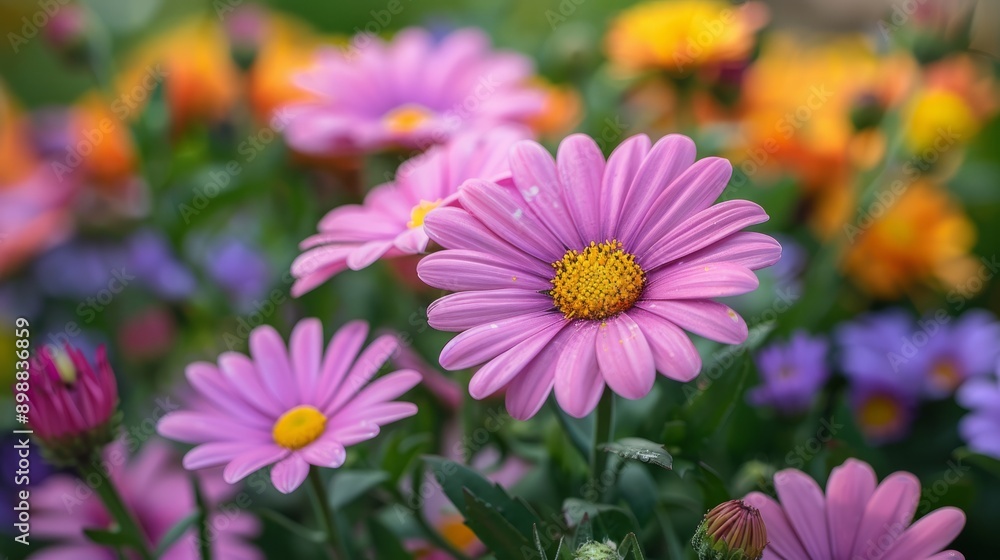Aster blooms in colorful garden during springtime Aster blooms in colorful garden during springtime