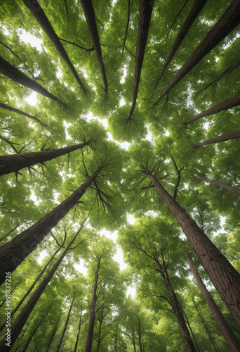  A tree canopy in a dense forest. 
