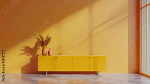 Yellow Cabinet by Window in Room