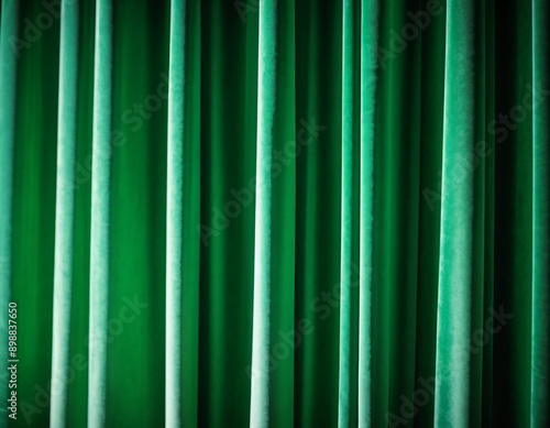 Curtain with soft smooth flowing folds. Deep green color and luxurious texture create a dramatic and elegant atmosphere. Decoration and interior design. Expensive curtain made of rich fabric. AI