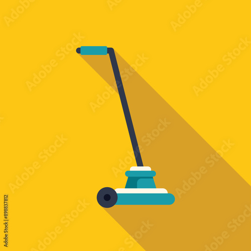 Cleaning service icon in flat style showing a floor polisher with long shadow on a yellow background
