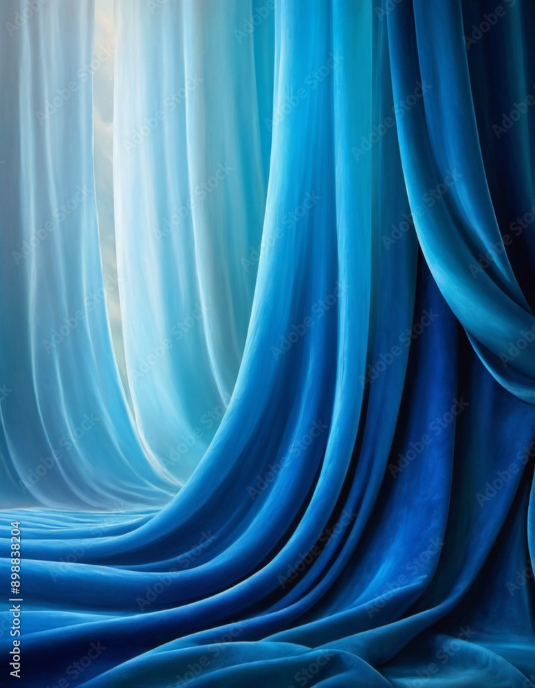 Curtain with soft smooth flowing folds. Deep blue color and luxurious texture create a dramatic and elegant atmosphere. Decoration and interior design. Expensive curtain made of rich fabric. AI Curtain with soft smooth flowing folds. Deep blue color and luxurious texture create a dramatic and elegant atmosphere. Decoration and interior design. Expensive curtain made of rich fabric. AI