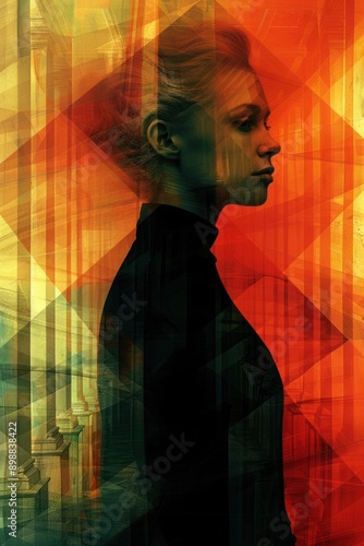 Fragmented Abstract Portrait of a Woman in Vibrant Colors