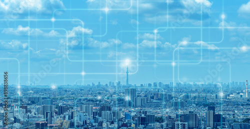 Tableau sur toile 都市とネットワークイメージ、電波、電脳