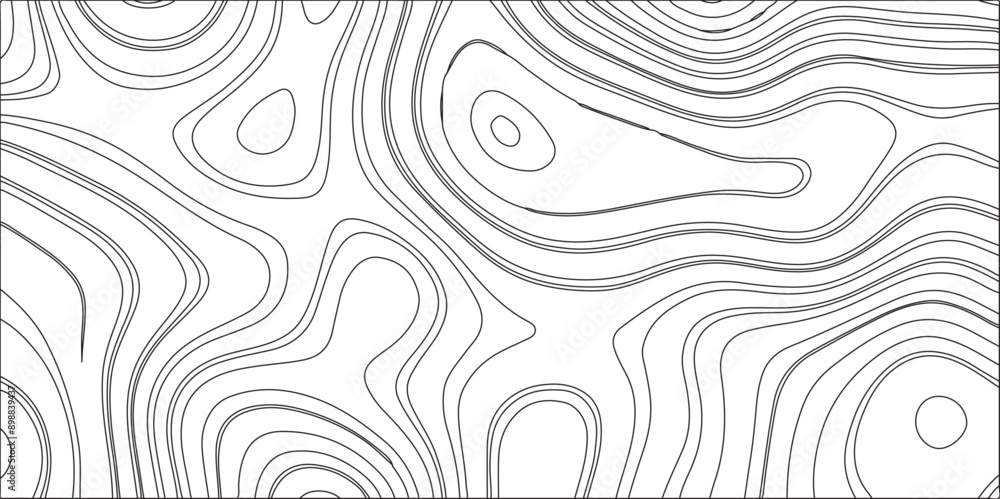 Fototapeta premium Stylized topographic contour map. Topographic background for design black linear wave paper curved reliefs abstracts white background. Abstract topographic contour line pattern solid background.