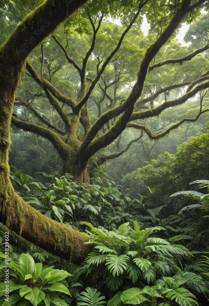 A tree canopy in a tropical rainforest. A tree canopy in a tropical rainforest.