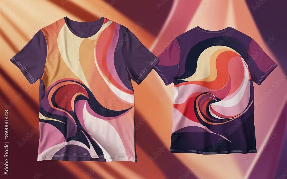 Obraz premium back and front side both visible T-shirt displayed against a gradient background with warm, soft lighting.