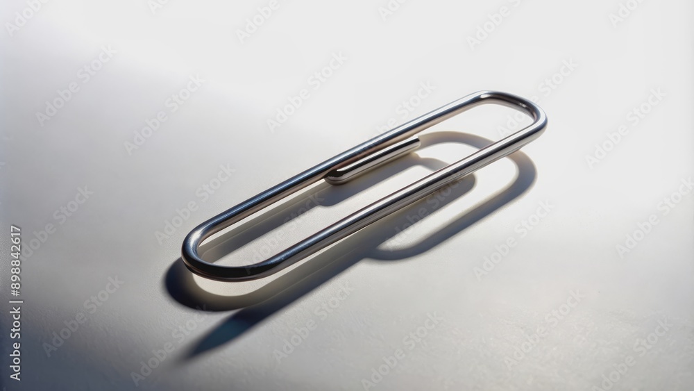 Steel paperclip casting a shadow on a white background, steel, paperclip, isolated, white background, shadow Steel paperclip casting a shadow on a white background, steel, paperclip, isolated, white background, shadow
