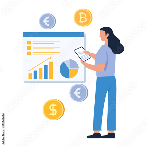Balance financial value, management and administration concept. Characters, people engineering a plan. Statistic, calculating financial risk graph