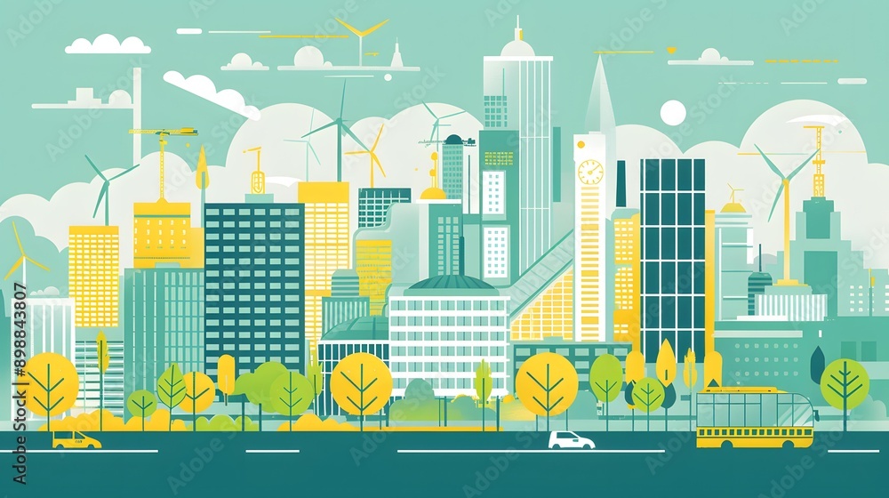 Obraz premium Modern City Skyline With Green Energy
