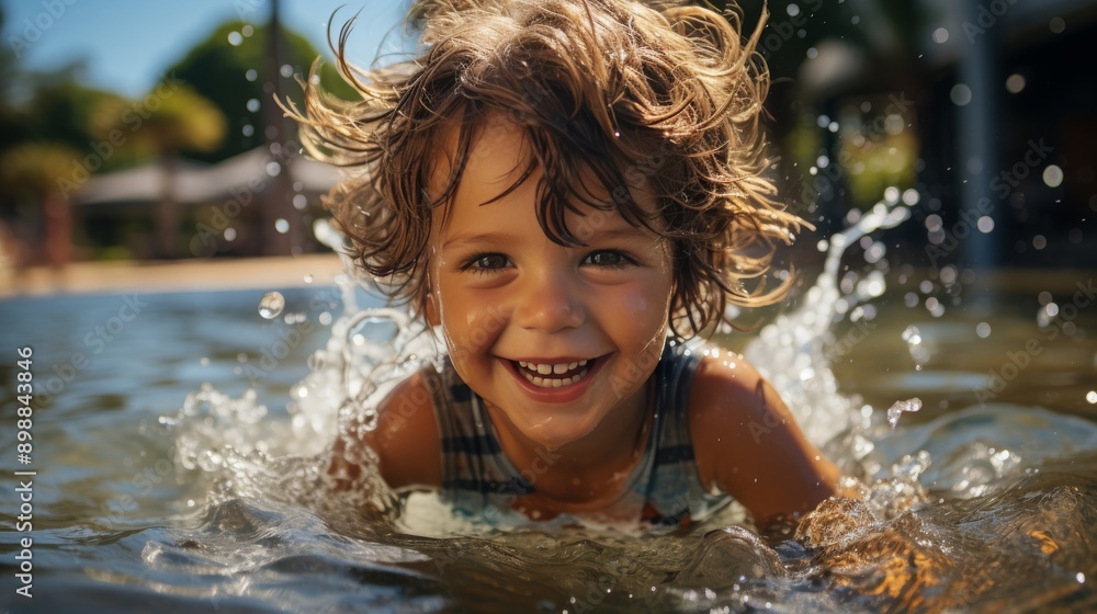 Obraz premium Little Girl Swimming in the Ocean