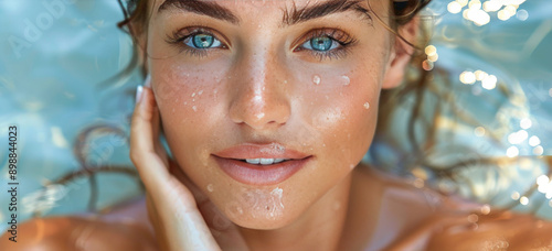 Smiling Woman With Blue Eyes Close Up