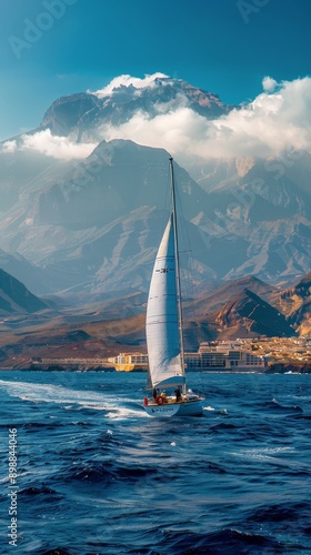 Sailboat Sailing in Water With Mountains in Background