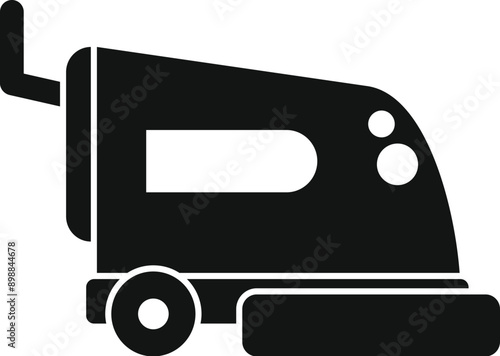 Black silhouette of a modern steam iron generating steam for clothes ironing