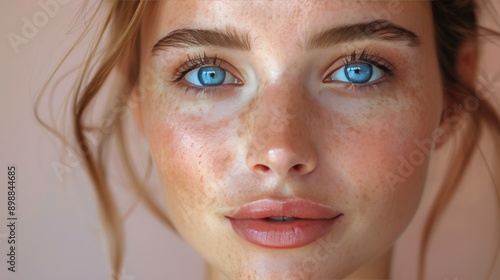 Smiling Woman With Blue Eyes Close Up