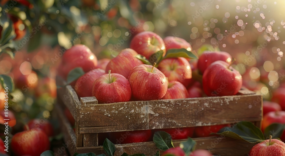 Freshly Picked Red Apples in Wooden Crate During Harvest Season Freshly Picked Red Apples in Wooden Crate During Harvest Season