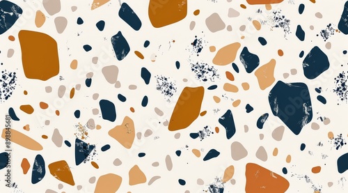 White Background With Orange, Blue, and Brown Shapes