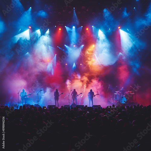 Wallpaper Mural concert stage on rock festival  music instruments silhouettes  colorful background with copy space. Made with generative ai
 Torontodigital.ca