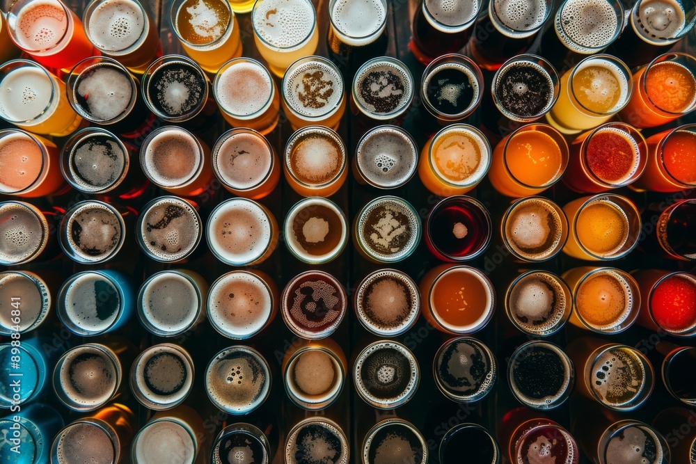 Colorful array of craft beer cans stacked in a visually appealing pattern representing variety and choice Colorful array of craft beer cans stacked in a visually appealing pattern representing variety and choice
