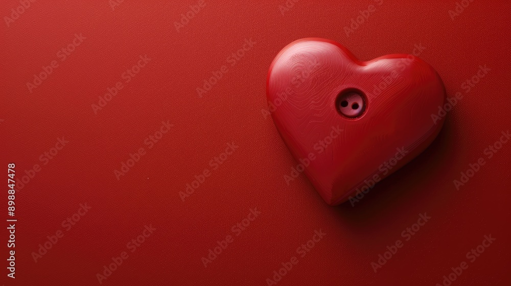 Heart shaped Button on a Red Background Heart shaped Button on a Red Background