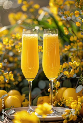 Two Glasses of Orange Juice on a Plate