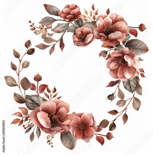 Wreath of Pink Roses With Green Leaves