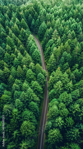 Winding Road Through Forest