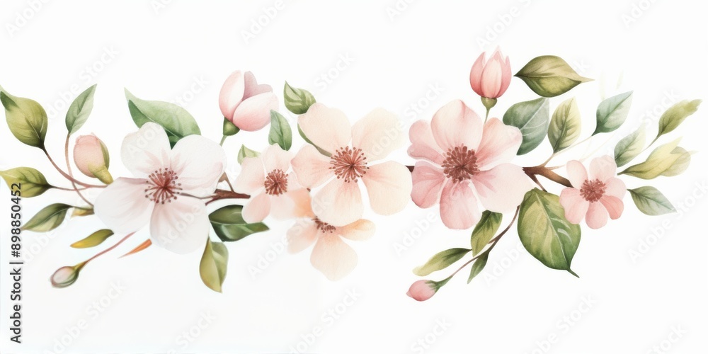 Fototapeta premium Pink Flowers and Green Leaves Painting