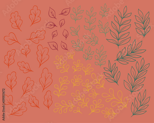 Fall Leaves Doodle Assortment Vector Doodle Set