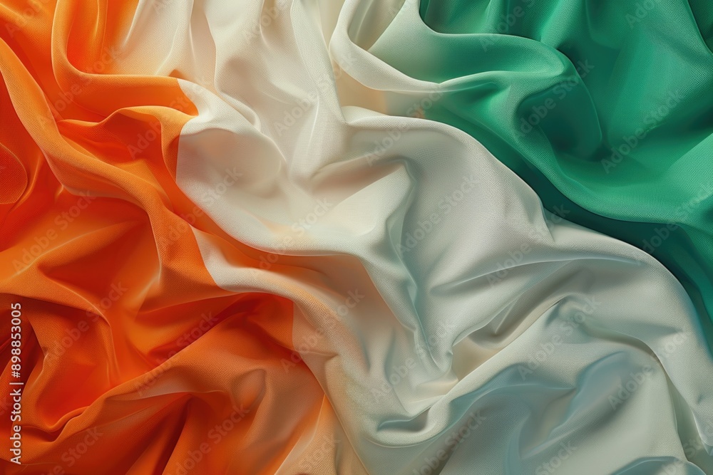 Fototapeta premium A piece of cloth with the colors of the Irish flag. The colors are orange, white and green