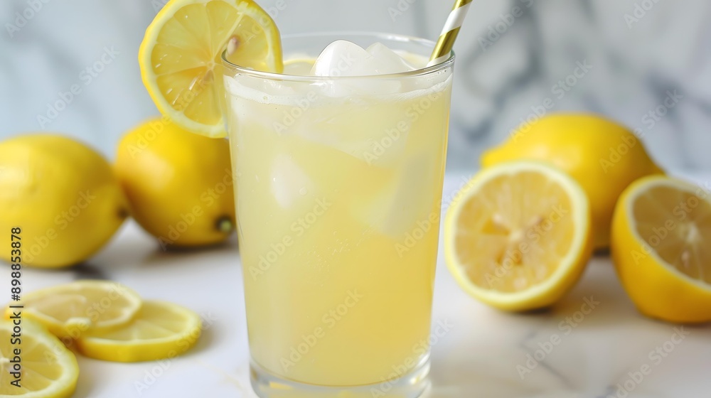 Glass of Lemonade with Lemon Slices and Ice Glass of Lemonade with Lemon Slices and Ice