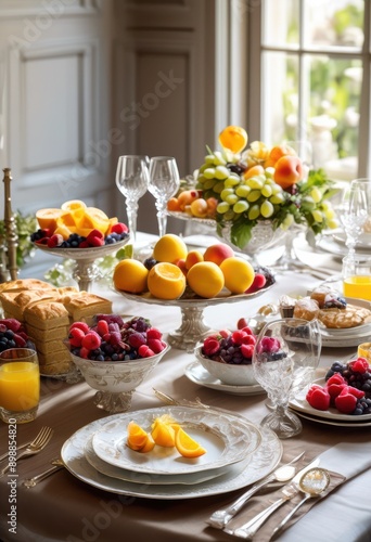 elegant brunch table displaying array culinary dishes beautiful tableware delightful dining experience, arrangement, elegance, food, presentation, variety
