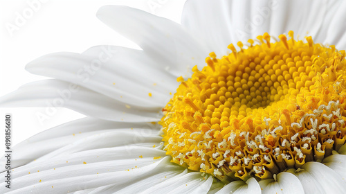 Macro Image of Daisy with Detailed White Petals and Yellow Center Isolated on White Background, Generated AI photo