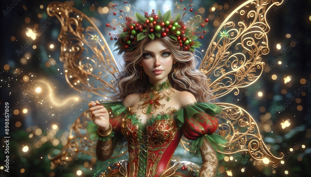 Fototapeta premium Magical Christmas Fairies: Stunning Artwork for Festive Murals and Decorations