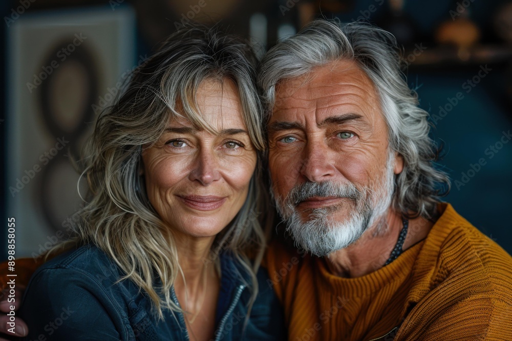 Portrait of a happy middle-aged couple smiling. AI. Portrait of a happy middle-aged couple smiling. AI.