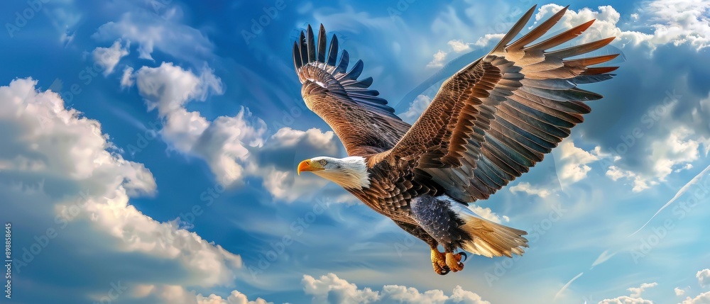 Fototapeta premium Majestic Bald Eagle Soaring in the Sky. Generative ai.