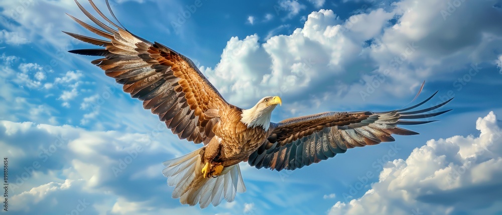 Obraz premium Majestic Bald Eagle Soaring in the Sky. Generative ai.