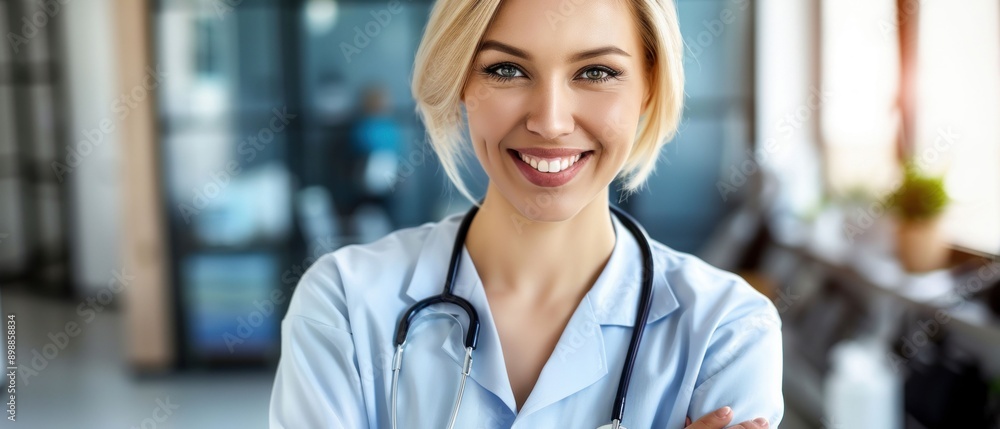 Smiling Female Nurse in Clinic Office. Generative ai. Smiling Female Nurse in Clinic Office. Generative ai.