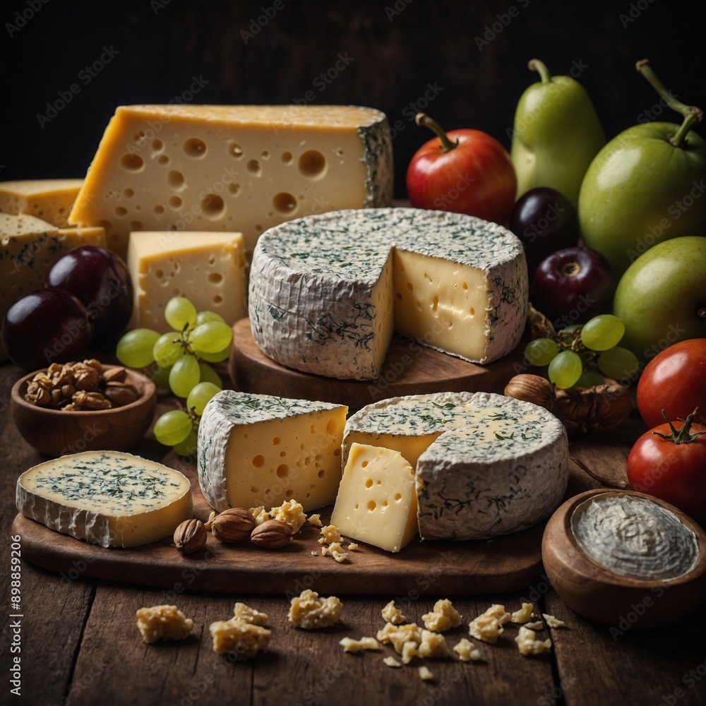 Elegant cheese and fresh tomato platter with gourmet nuts a high-end snack Elegant cheese and fresh tomato platter with gourmet nuts a high-end snack