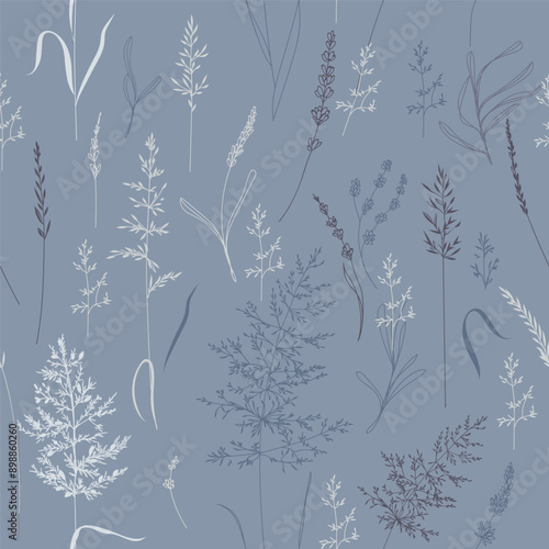 Cute rustic seamless. pattern with simple plants