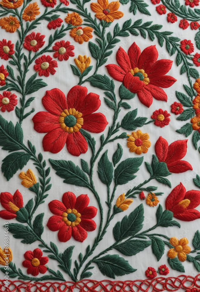 A close-up of intricate Hungarian embroidery. A close-up of intricate Hungarian embroidery.
