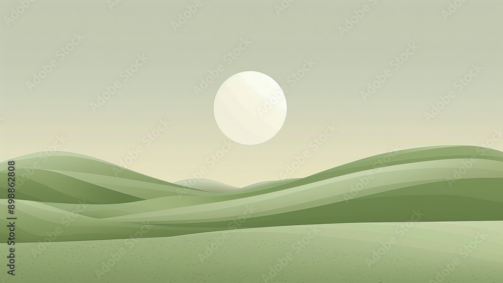 Obraz premium Landscape with green hills and moon in the sky.